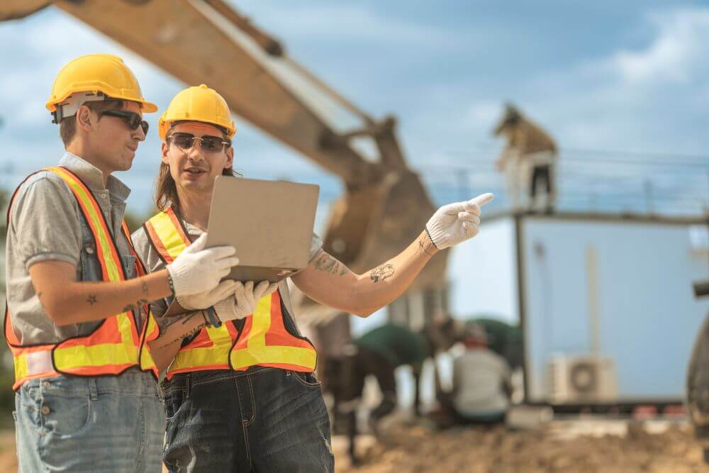 Construction Workers Review Project Plans On A Tab 2026 01 09 11 44 28 Utc